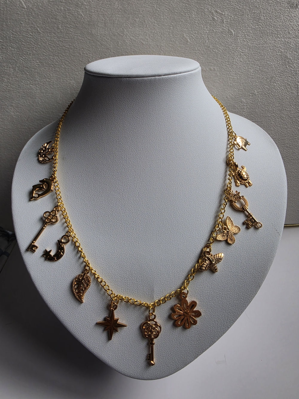 Gold Charm Pendant Necklace with Mixed Symbol Charms